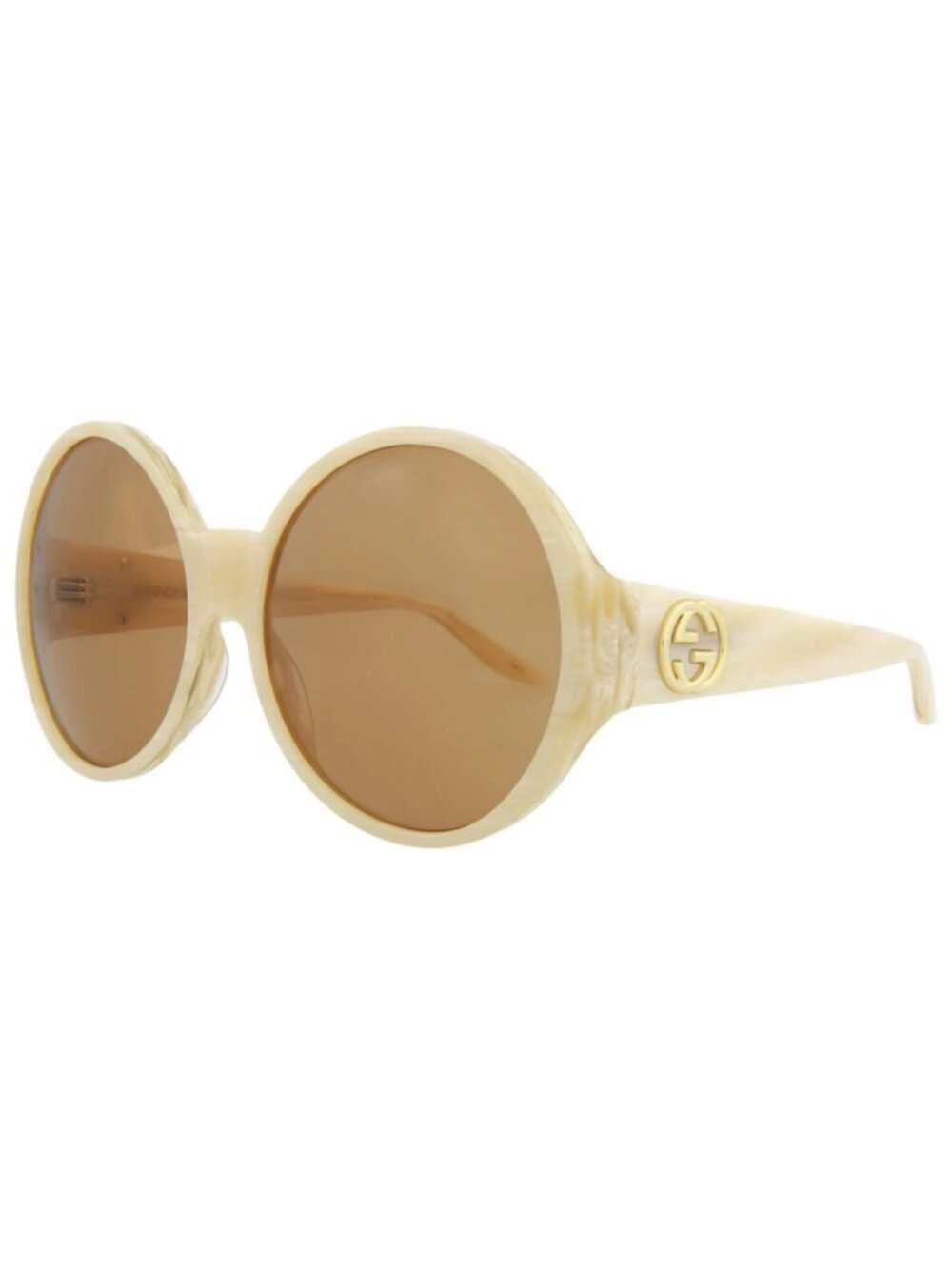 New Gucci Women's Sunglasses Round Oval Acetate Frame Beige Beige Brown